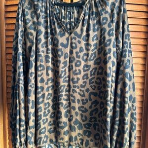 Leopard Print Satin Balloon Sleeve Top